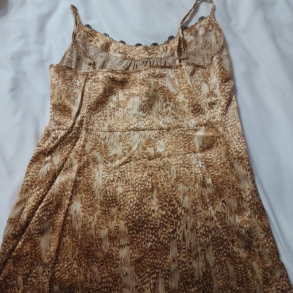 Beth Bowley Women's Silk Tank Top Size 4 Spaghetti Strap Gold Brown Embellished